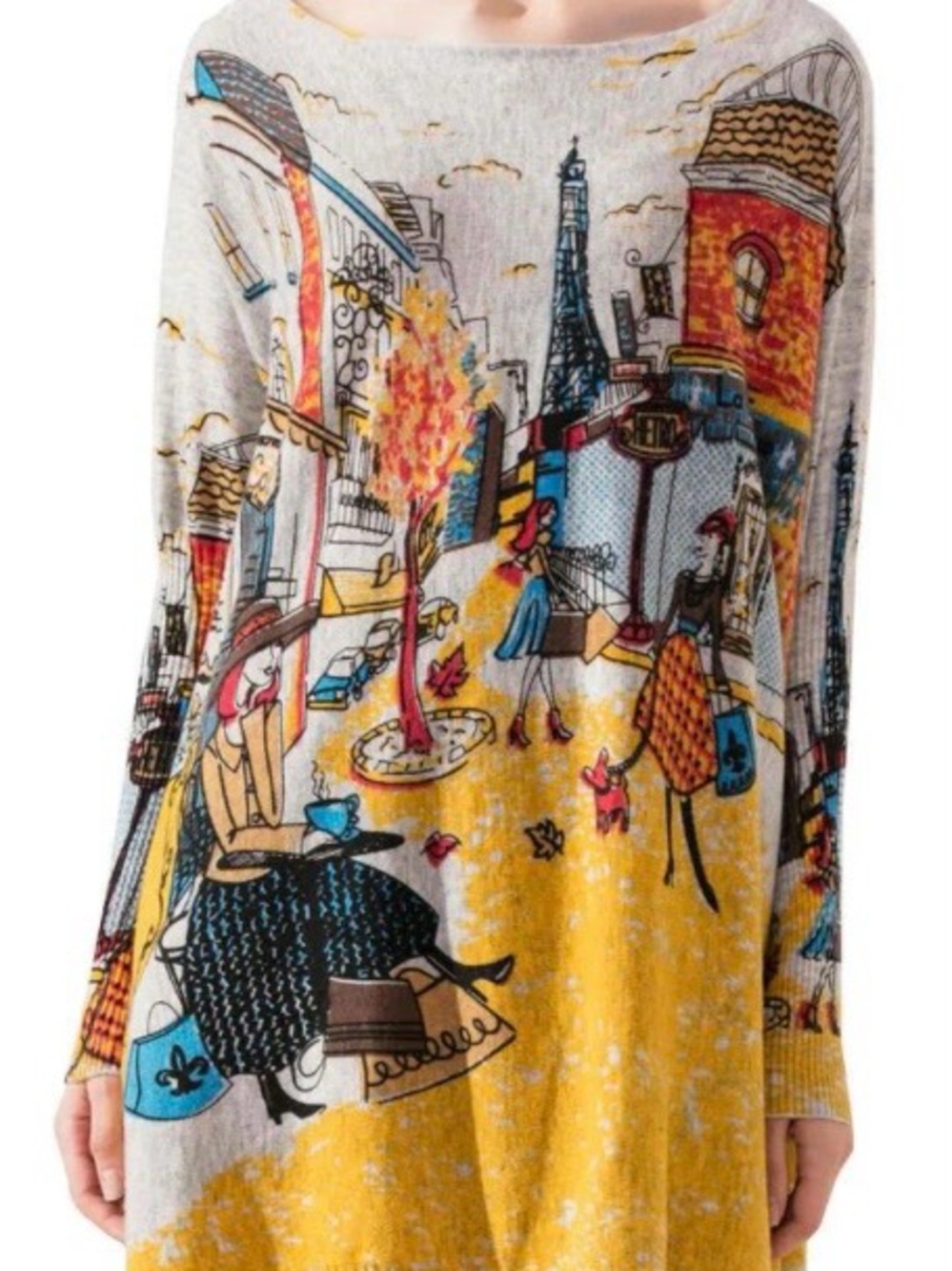 Paris Scene Knit Sweater - Yellow & Cream - Picture 3 of 6